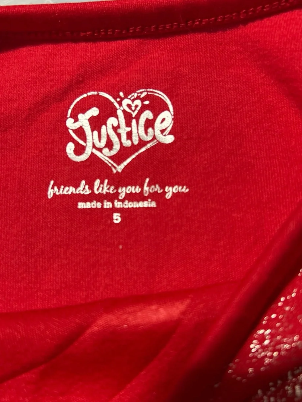 Justice Red Crop Tee with Shimmer Logo Detail